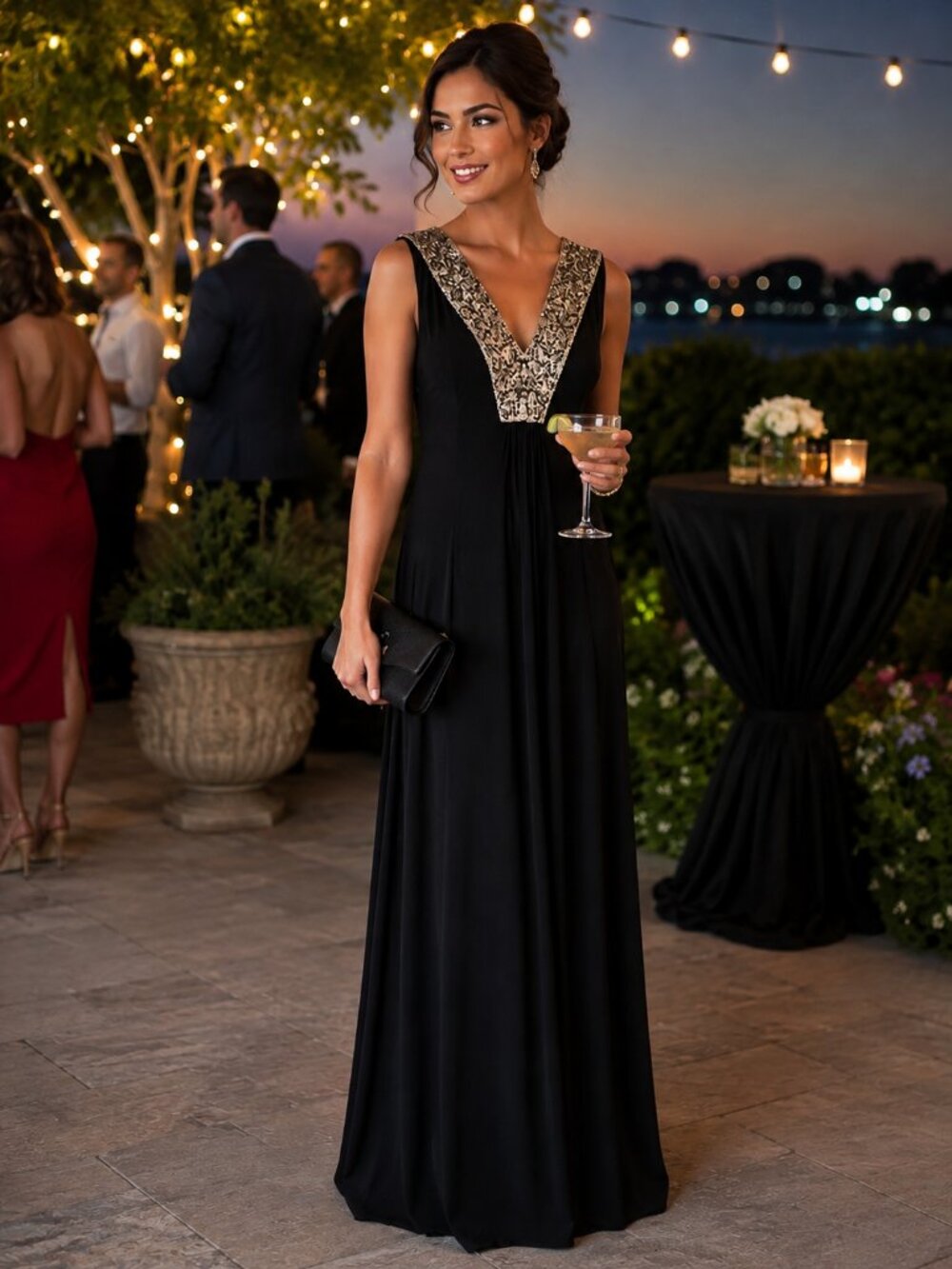 CALVIN KLEIN Slveless Decorative Sequins V-Neck Black Maxi Dress NWOT S